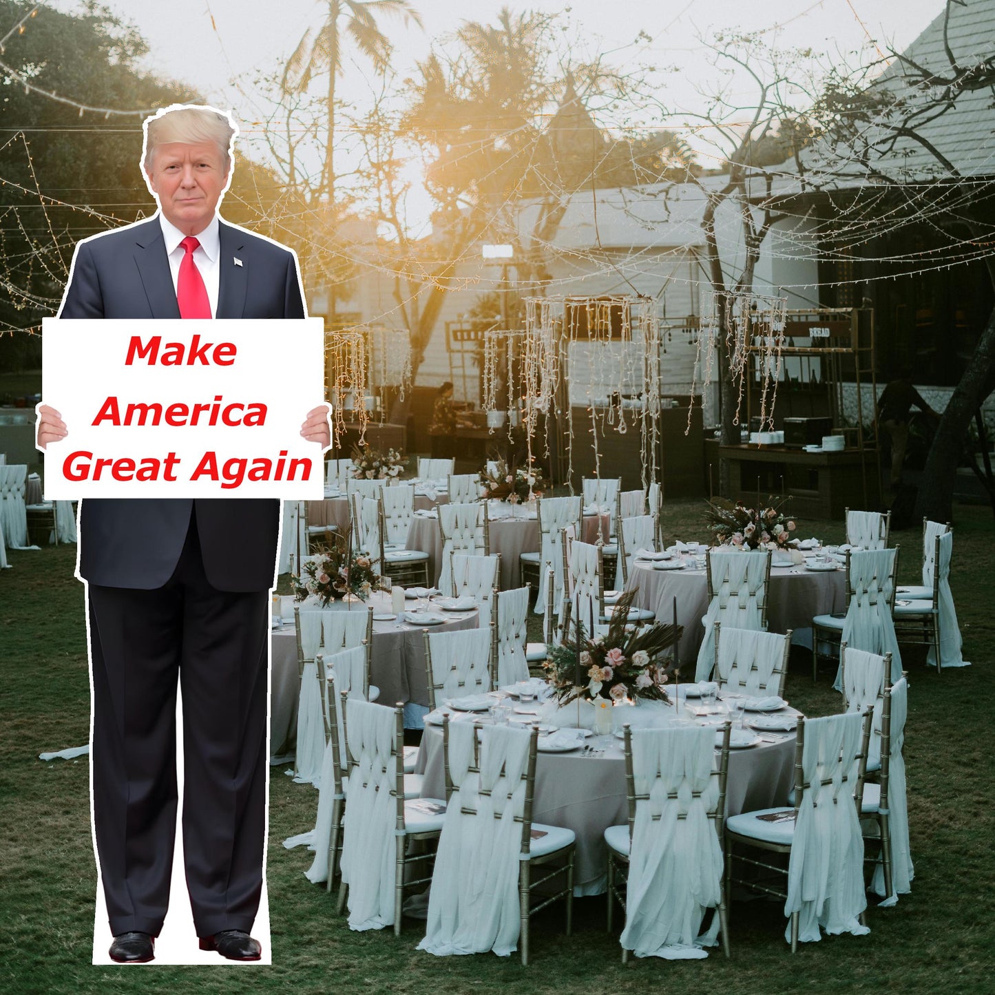 Donald Trump Life Size Cutout Cardboard Figure with Your Custom Message, Waterproof, Funny Props Party Decor Standing Lifesize Full Body