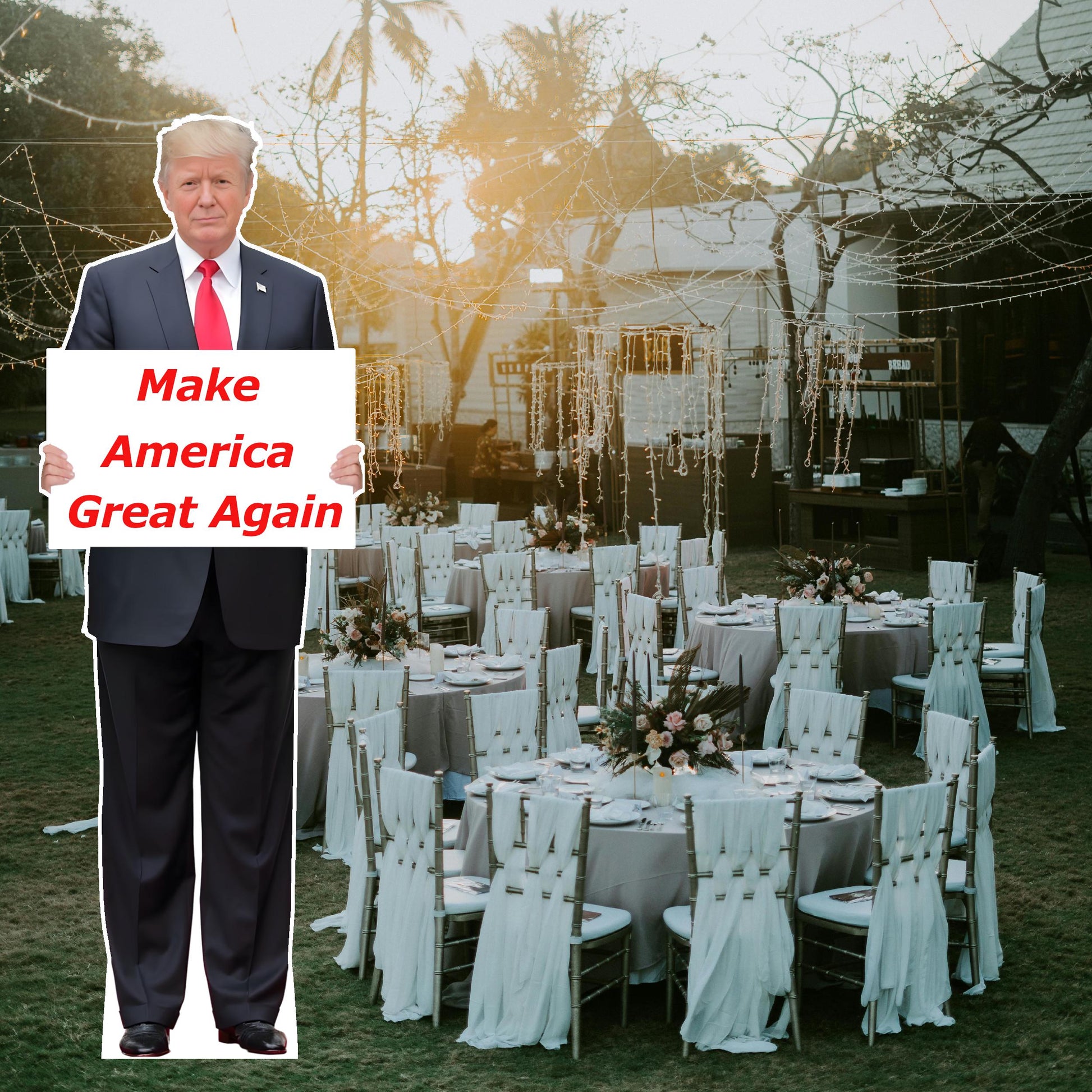 Donald Trump Life Size Cutout Cardboard Figure with Your Custom Message, Waterproof, Funny Props Party Decor Standing Lifesize Full Body